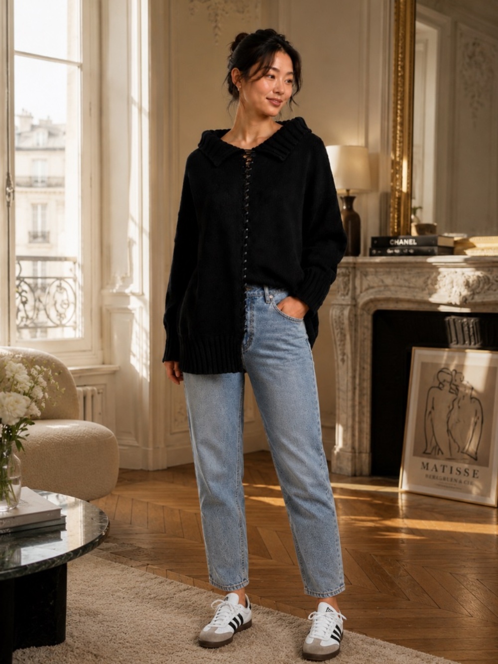 PIER ANTONIO GASPARI Black oversized knit cardigan with a wide collar, long slee